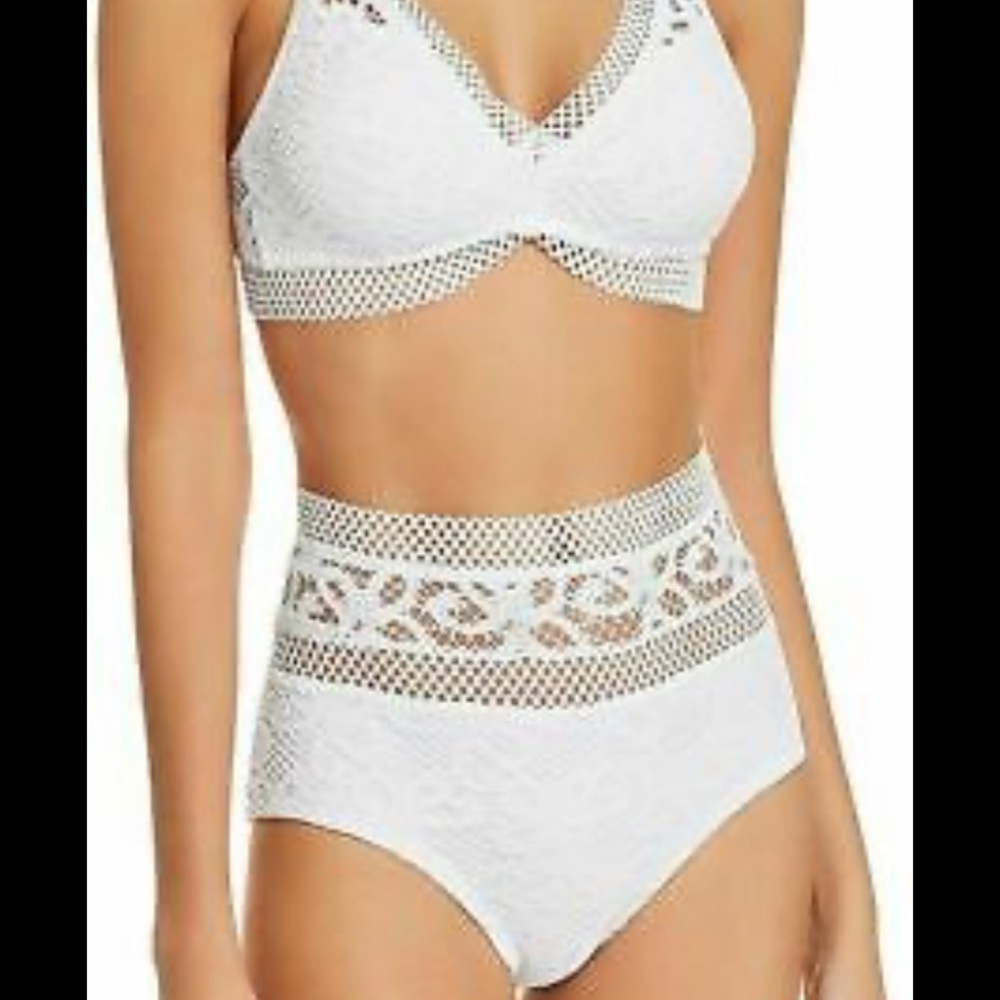 Becca high waist captured crochet lace bikini top